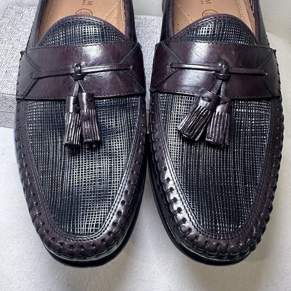 Mens FLORSHEIM Sz 10 Bio Comfort Brown Woven Texture Tasel Loafer Slip On Office